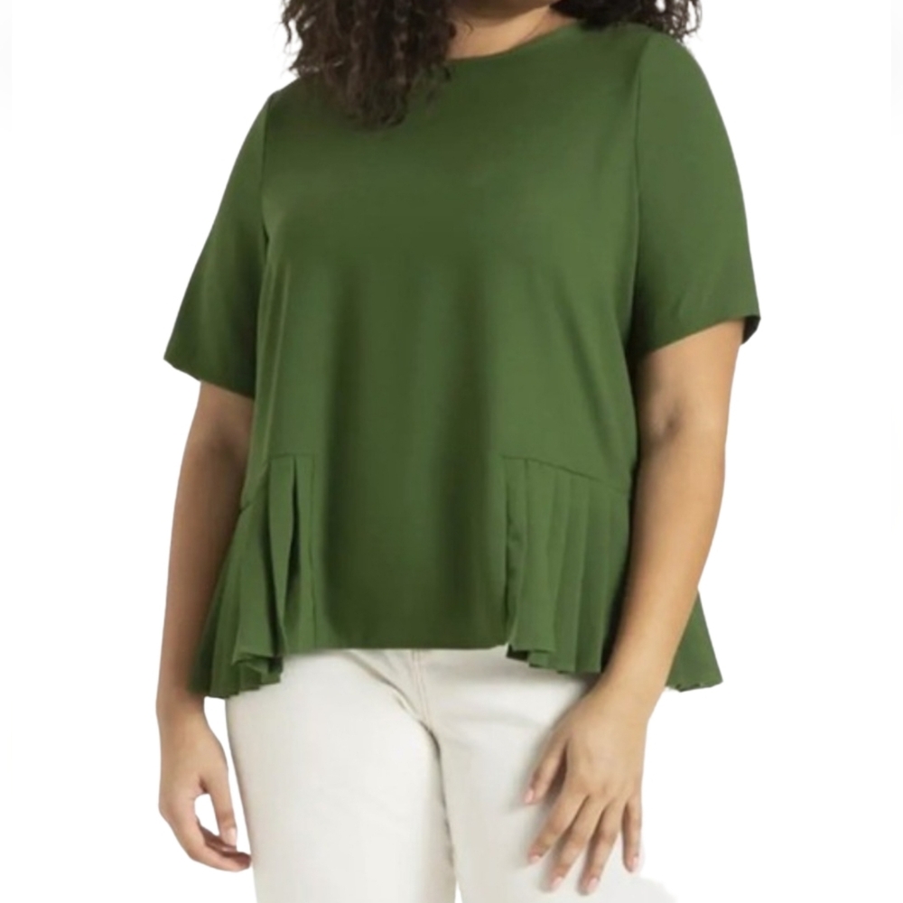 Eloquii 22W Green Pleated Hem Top BC-0430